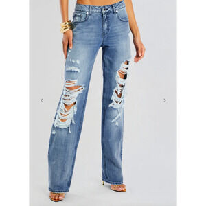 Retrofete Chris Low Rise Jeans Distressed Destroyed Straight Leg Loose Fit